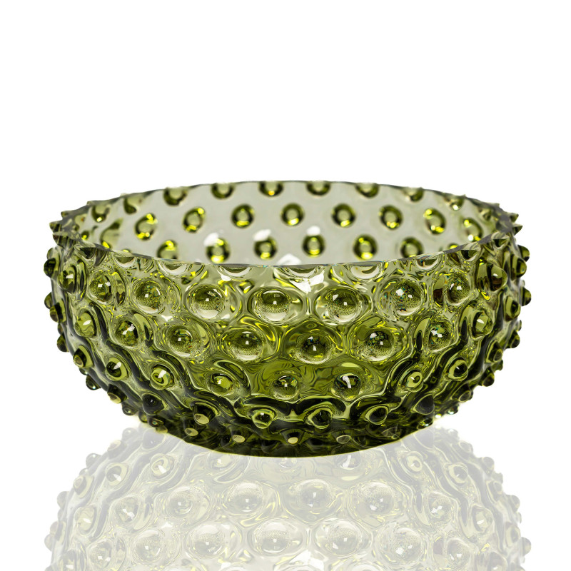 Olivengrøn Hobnail Tapas Krystal Skål, 17 cm fra Anna Von Lipa