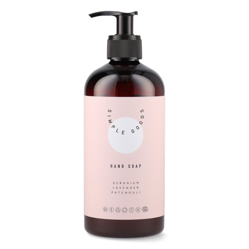 Flydende håndsæbe (450 ml) med duft af geranium, lavendel og patchouli fra Simple Goods