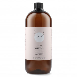 Refill til flydende håndsæbe (1000 ml) med duft af geranium, lavendel og patchouli fra Simple Goods