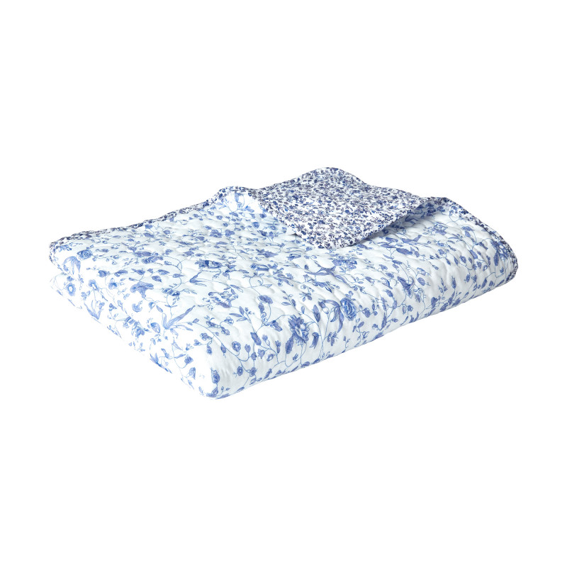2 sidet Quilt, blå med blomstermønster - Speedtsberg