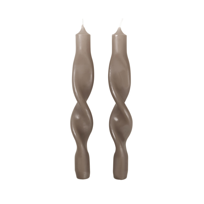 2 stk. grå/brune Snoede Stearinlys Twist fra Broste Copenhagen - S/2 - linen