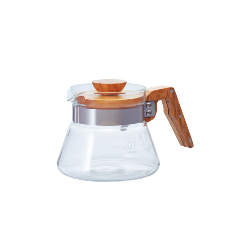 V60 01 Glaskande (400 ml) med håndtag og låg i oliventræ fra Hario