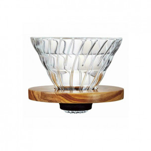 V60 02 Dripper i glas og oliventræ fra Hario