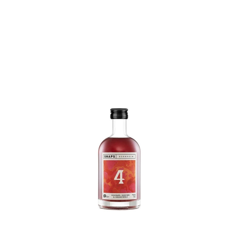 No. 4 snaps med hindbær, ingefær og granatæble (5 cl) fra Bornholm Snaps