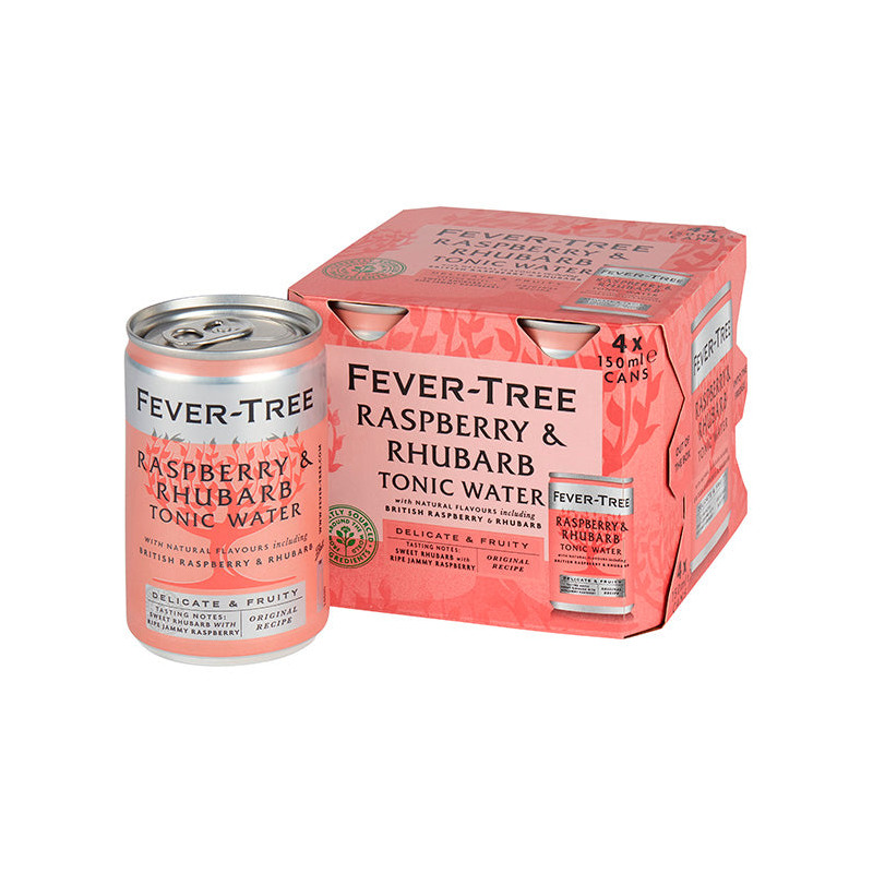 Tonic med hindbær og rabarber i dåse (4 stk) fra Fever-Tree