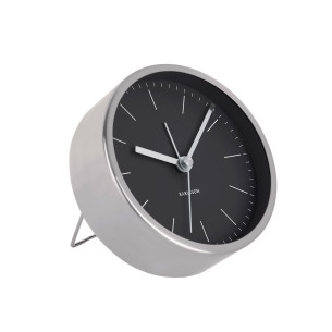 Minimal vækkeur i sort og sølv (Ø: 10 cm) fra Karlsson