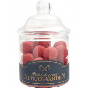 Choko-Lakrids m. hindbær (150 gram) i krukke fra Almuegaarden