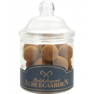 Choko-Lakrids m. lakridspulver (150 gram) i glas krukke fra Almuegaarden