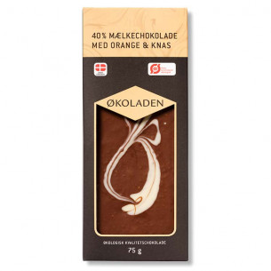 Mælkechokolade med orange og knas (75 gram) fra Økoladen