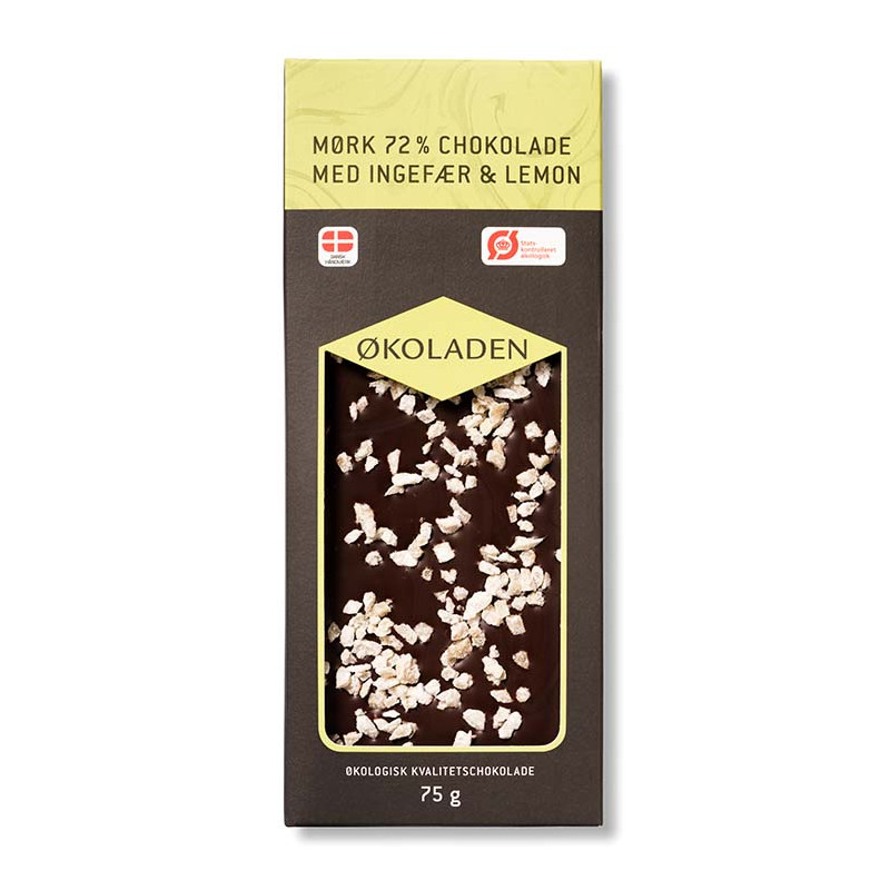 Mørk chokolade med ingefær og lemon (75 gram) fra Økoladen