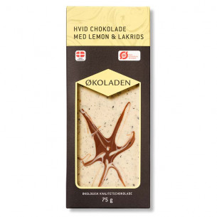 Hvid chokolade med lemon og lakrids (75 gram) fra Økoladen
