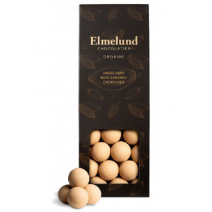 Hasselnødder drageret i hvid chokolade og karamel (90 gram) fra Elmelund Chocolatier