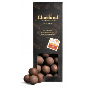 Hasselnødder drageret med hvid chokolade og lakrids (90 gram) fra Elmelund Chocolatier