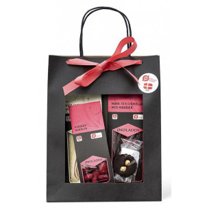 Pink gourmet gavepose med økologisk chokolade (245 gram) fra Økoladen