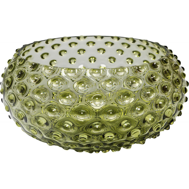 Hobnail Tapas skål (Ø: 23 cm) i olivengrøn krystalglas fra Anna von Lipa