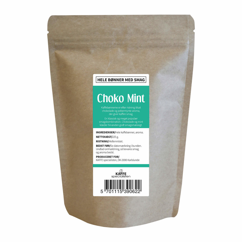 Hele kaffebønner med chokolade og pebermynte smag fra KAFFE Specialisten