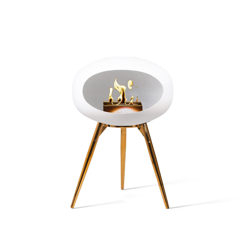 Ground Low biopejs i hvid med rose gold brænder, ben og underskål fra Le Feu