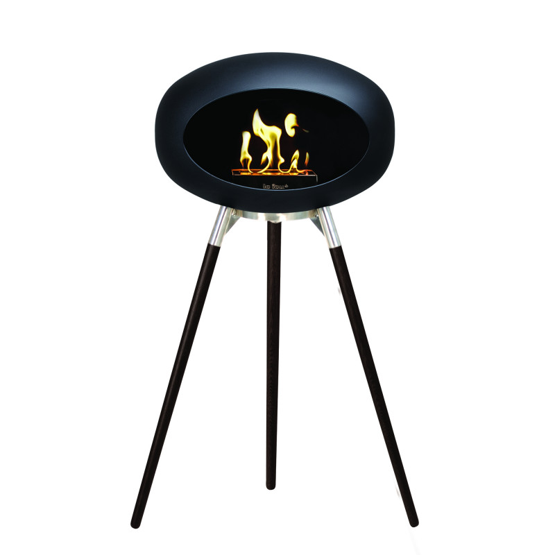 Ground Wood biopejs i sort med underskål i stål og sorte ben (L: 79 cm) fra Le Feu