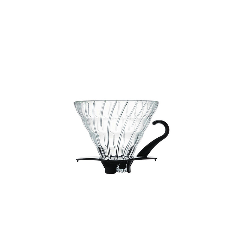 V60 Dripper (str. 03) i glas med sort håndtag fra Hario