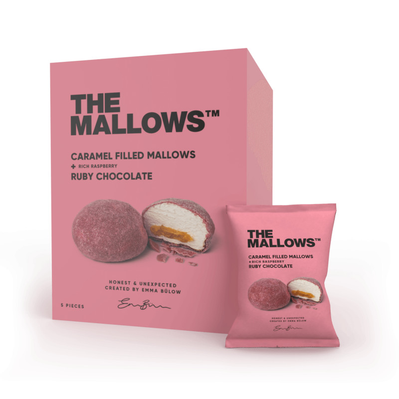 Ruby Chocolate skumfiduser (90 gram - 5 stk) med hindbær fra The Mallows