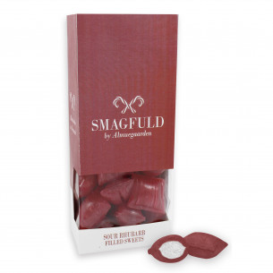 Smagfuld Bolcher med syrlige rabarber (100 gram) fra Almuegaarden
