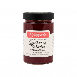 Jordbær & Rabarbermarmelade M. Hyldeblomst - Hybengaarden