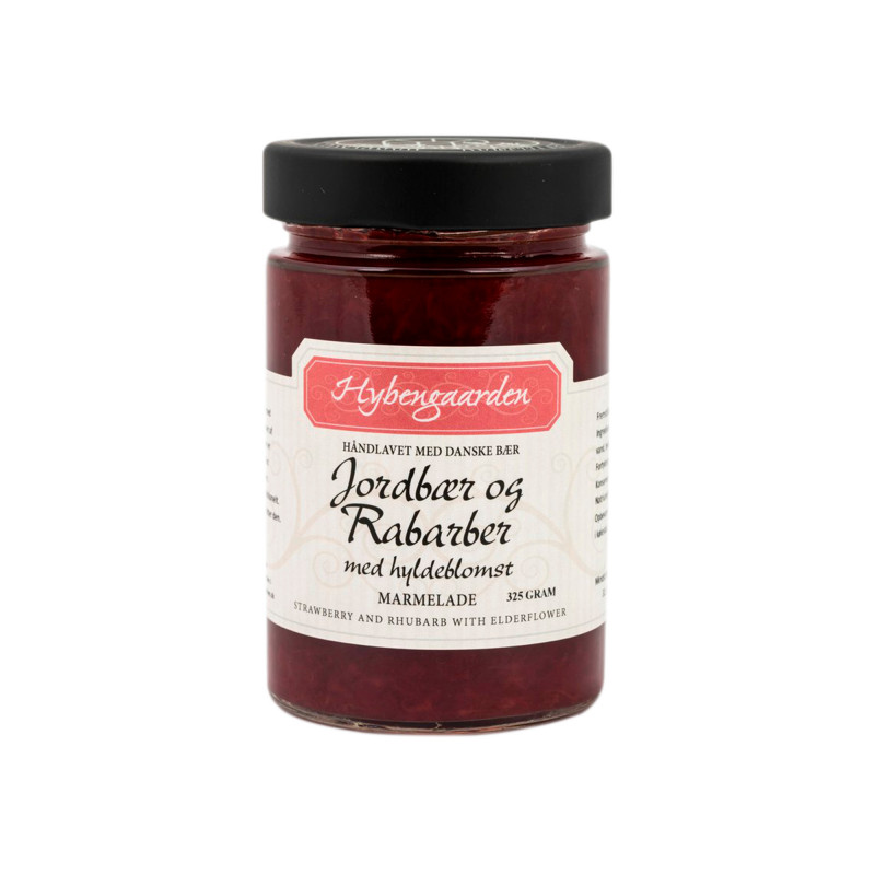 Jordbær & Rabarbermarmelade M. Hyldeblomst - Hybengaarden