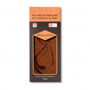 Mælkechokolade m/ karamel & knas fra Økoladen