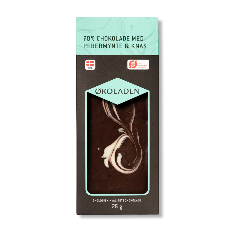 Mørk Chokolade m/ pebermynte & knas fra Økoladen