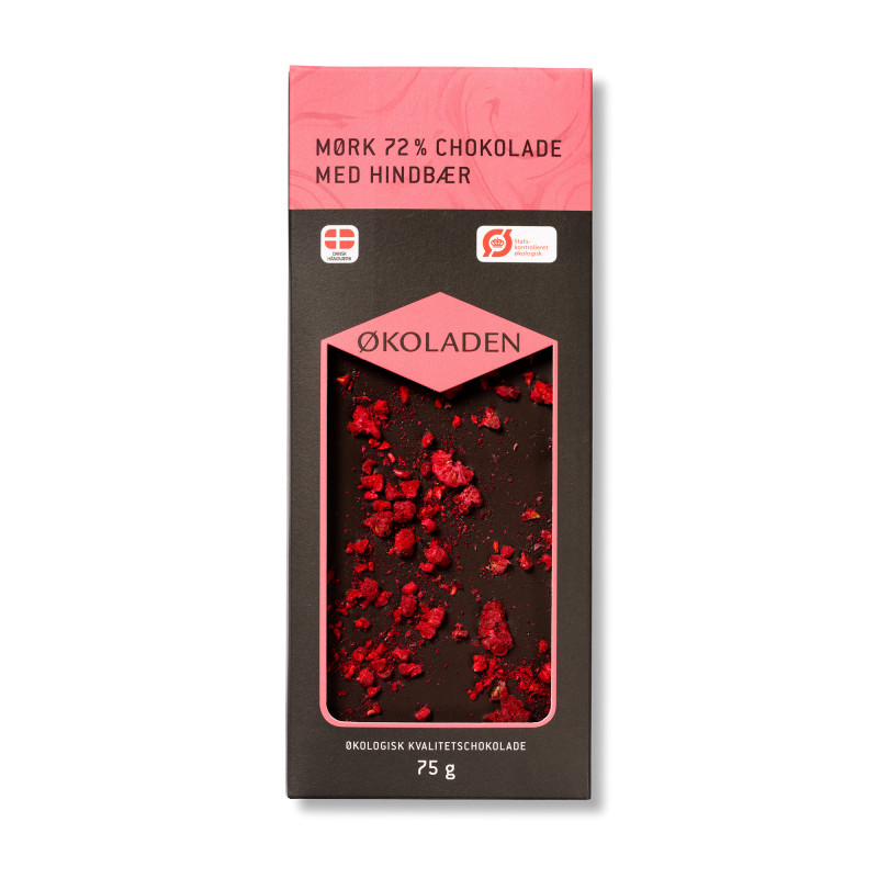 Mørk Chokolade m/ hindbær fra Økoladen