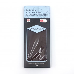 51% Mørk Mælkechokolade fra Økoladen. Plade med 75 gram