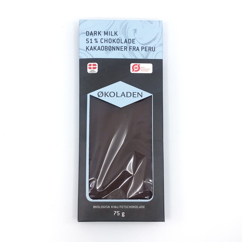 51% Mørk Mælkechokolade fra Økoladen. Plade med 75 gram