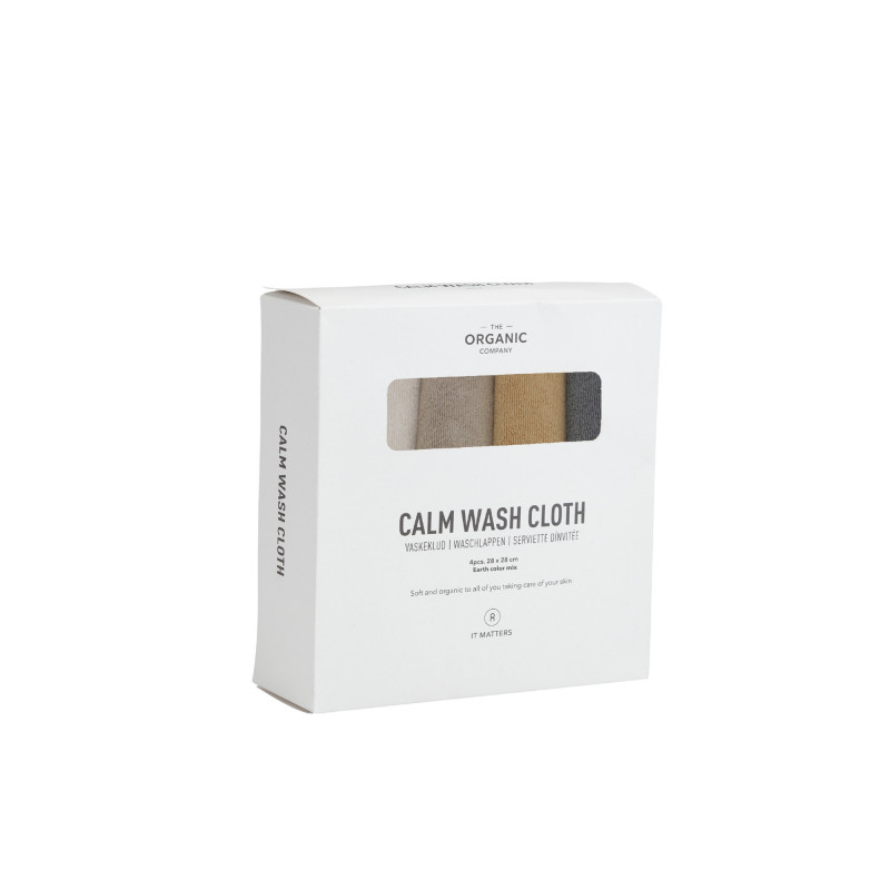 Smukke CALM vaskeklude i jordfarver fra The Organic Company. 4 stk i Earth Color Mix.
