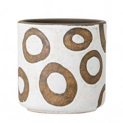 Den flotte urtepotteskjuler i Inka/Tipi look fra Bloomingville i hvid med cirkler.