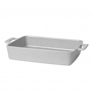Broste Copenhagen 'Hasle' ovnfast fad i stentøj. W43 cm. Light Granite Grey.