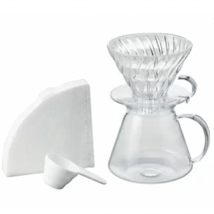 Originalt V60 Kaffebryggesæt fra Hario i glas