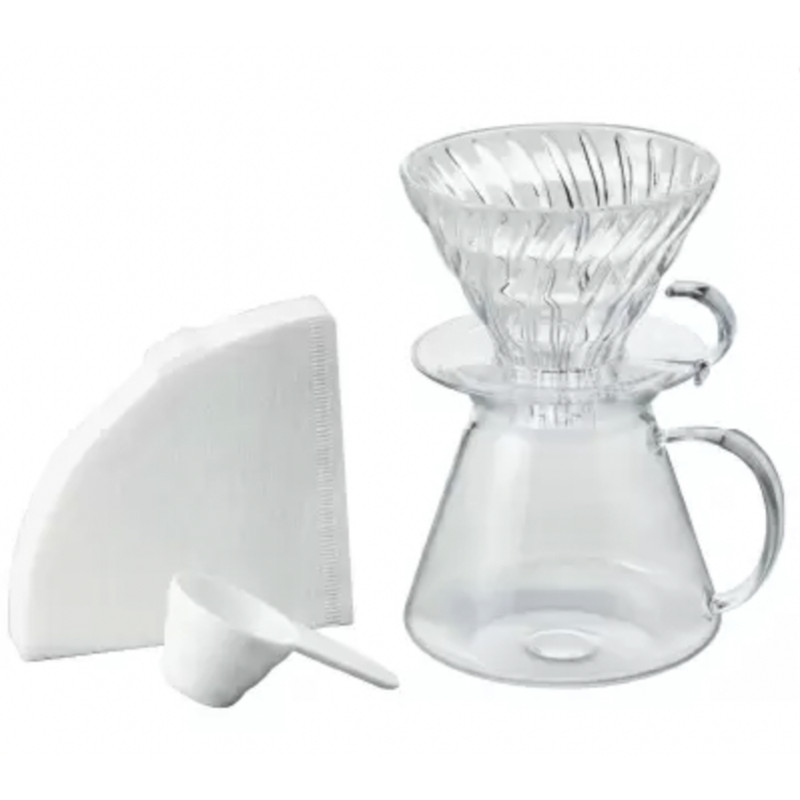 Originalt V60 Kaffebryggesæt fra Hario i glas