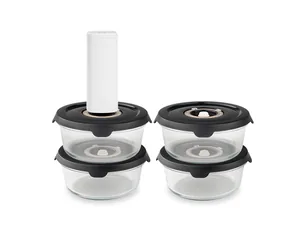 Rund vakuum glasbeholder – 635ml sæt - 4 stk