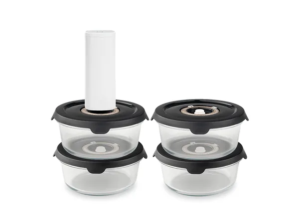 Rund vakuum glasbeholder – 635ml sæt - 4 stk