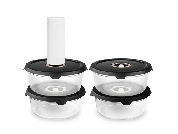 Rund vakuum glasbeholder – 930ml sæt - 4 stk
