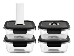 Square vacuum glass container - 1230ml - set - 4pc