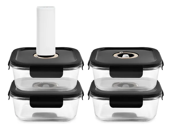 Square vacuum glass container - 1230ml - set - 4pc