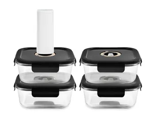 Square vacuum glass container - 800ml - set - 4pc