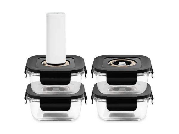 Square vacuum glass container - 525ml - set - 4pc
