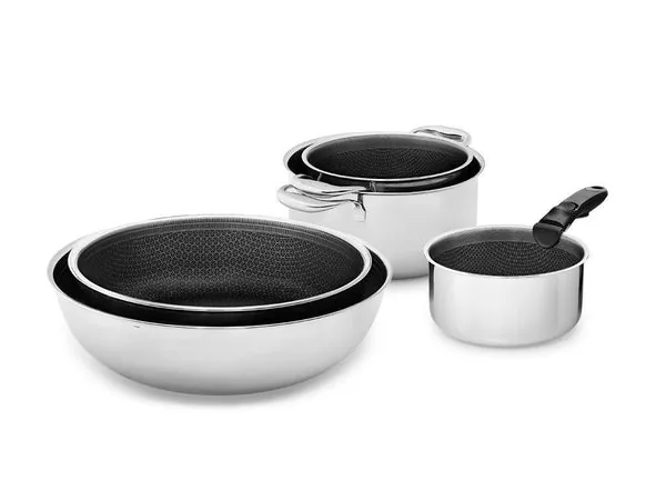 Handleless 5-pcs mixed cookware set with detachable handle
