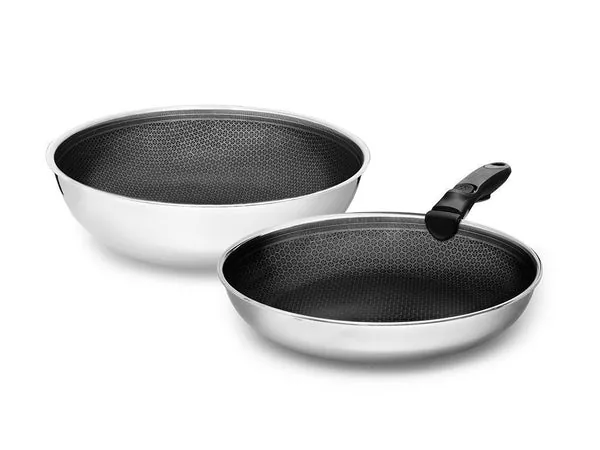 Frying pan with detachable handle 2-pc wok set