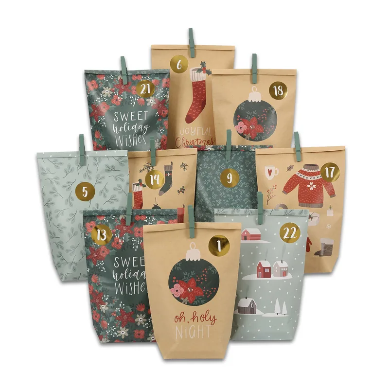 Gør-det-selv adventskalender  24 grønne kraftposer med tryk | Papierdrachen