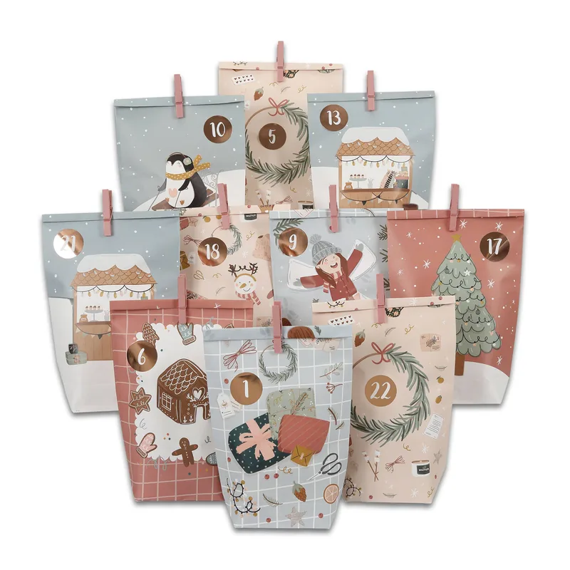 DIY Pakkekalender - Isblå og Brun - 24 Poser