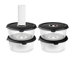 Rund vakuum glasbeholder – 1400ml sæt - 4 stk