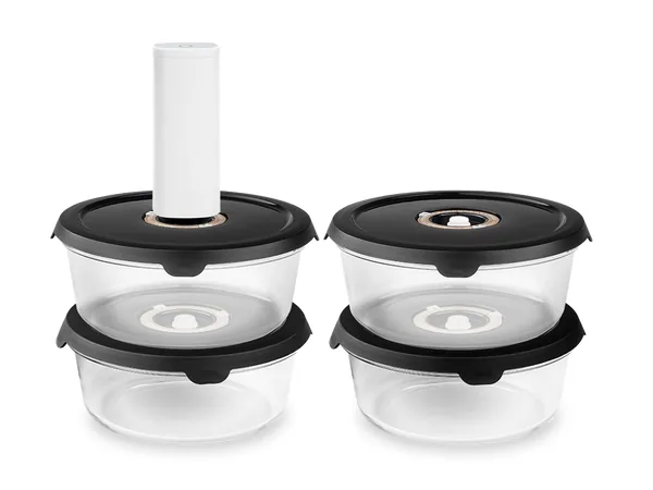 Rund vakuum glasbeholder – 1400ml sæt - 4 stk
